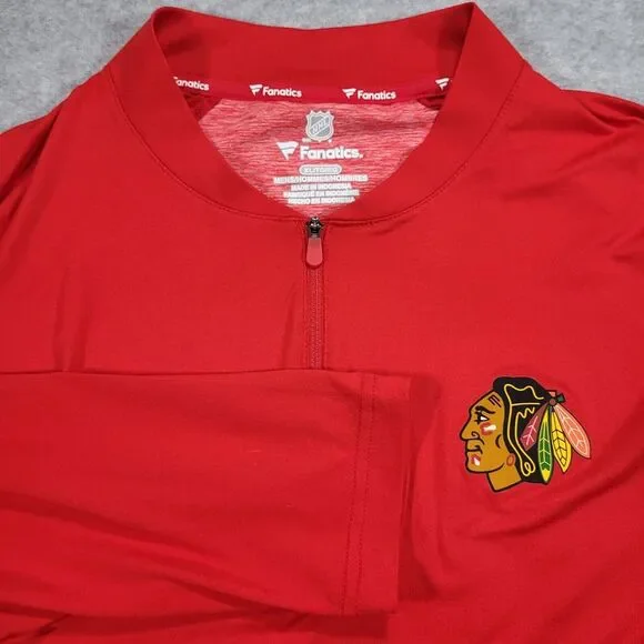 Chicago Blackhawks Mens XL Fanatics 1/4 Zip Red Long Sleeve Blade Collar - Picture 1 of 8